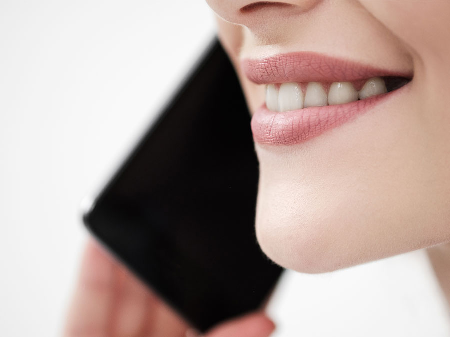 call center technologies close up lips woman using calling telephone