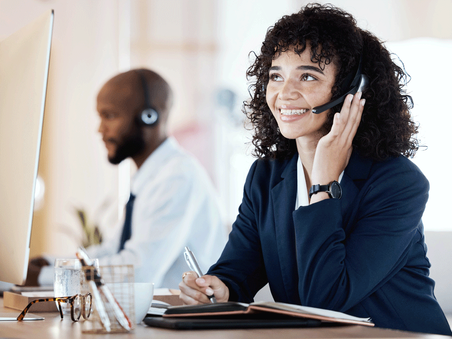contact center coworkers busy happy assisting customers over phone