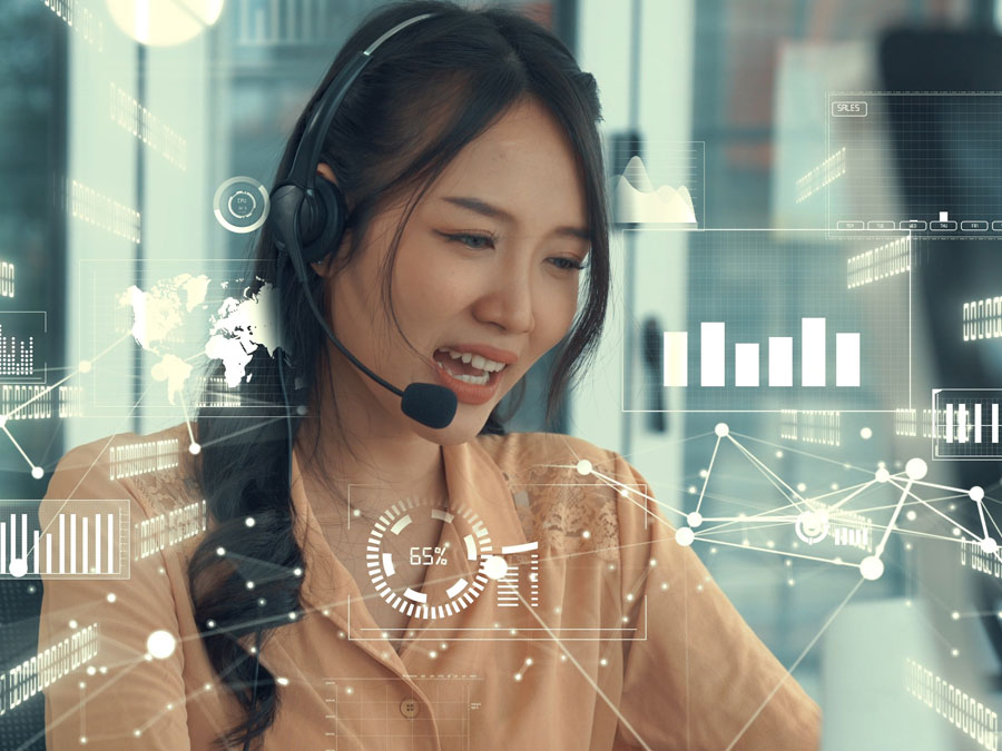 customer experience trends call center agent with statistics data 
