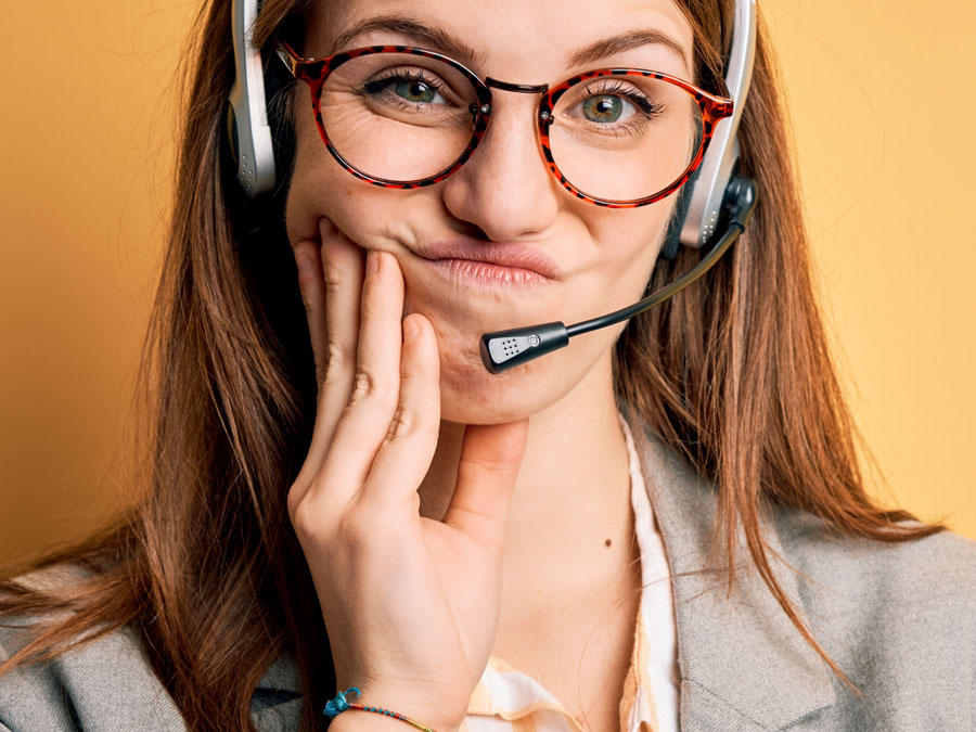 customer service agent looking dubious confused