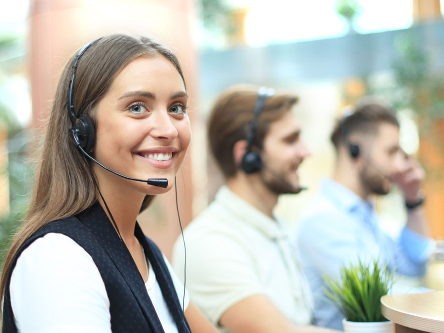 customer service skills depiction smiling call center agent in positive workplace