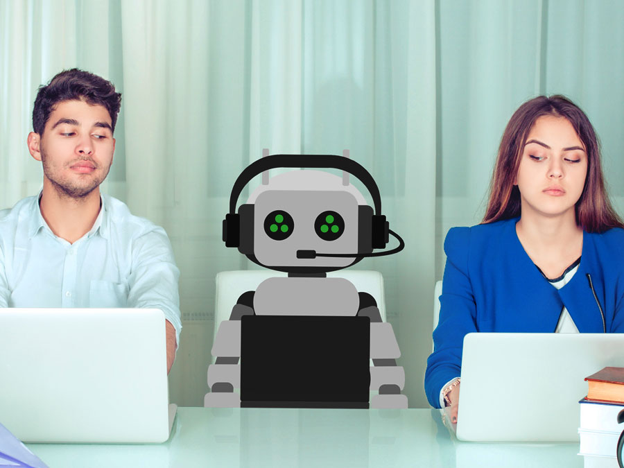 customer support agents with robot call center rep