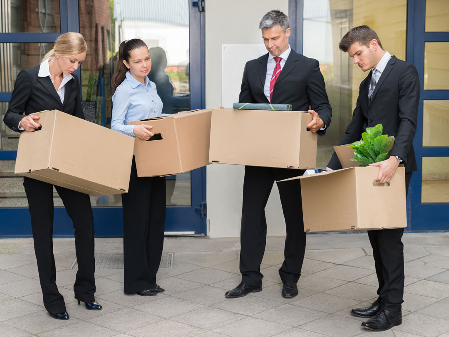 data security risk attrition depiction employees resigned fired with boxes