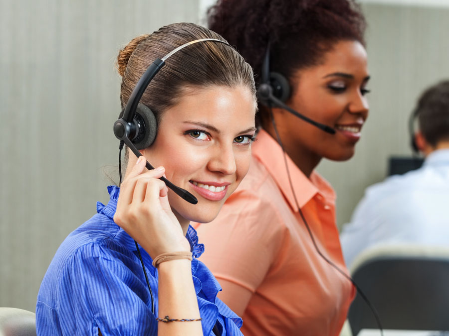 diverse call center agents working on customer support
