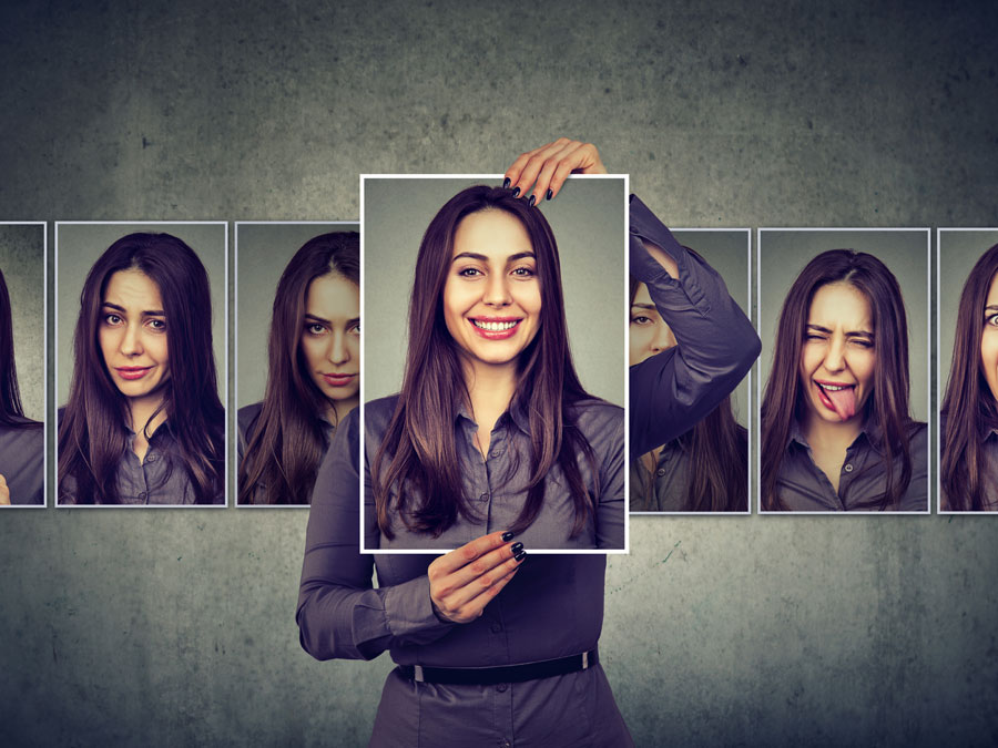 emotional intelligence on call center agent showing different faces photos