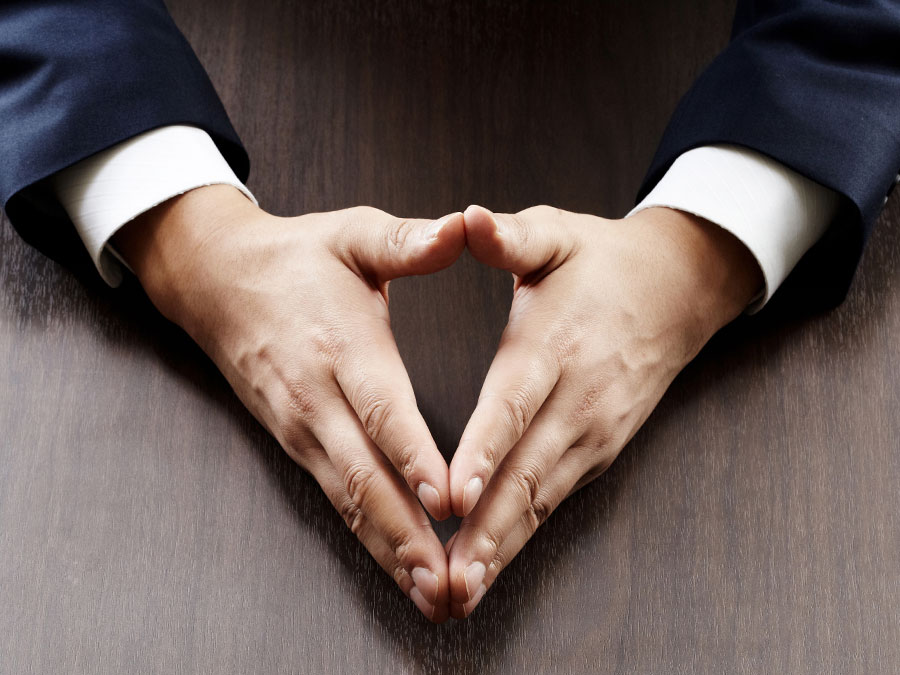 great leadership depiction worried anxious businessman hands on table