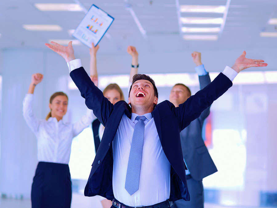 happy technical support excited in outsourcing call center 