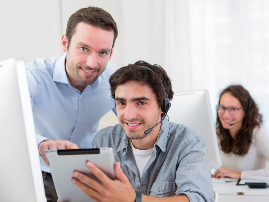 multichannel customer support team working in call center 