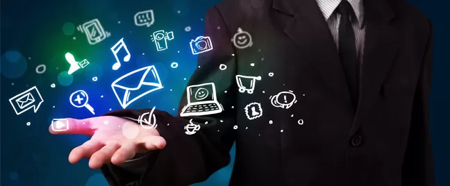 businessman-hand-with-social-eCommerce-icons