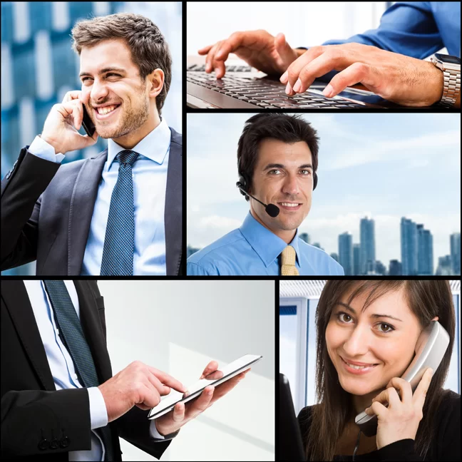 composite-of-customer-service-agents-on-a-call-and-using-computer-with-customer-on-phone