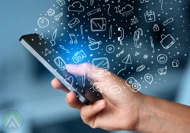 hand-holding-smartphone-with-scribbles-doodles-mobile-features-icons-apps