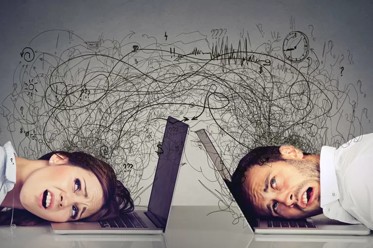 webchat live chat agents panic head on laptop