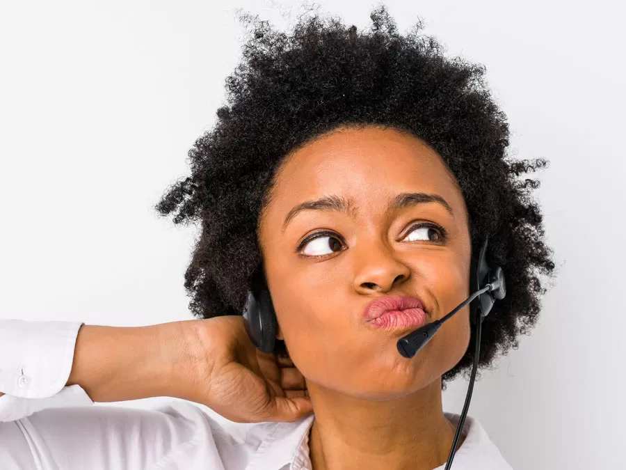 call center agent thinking deeply