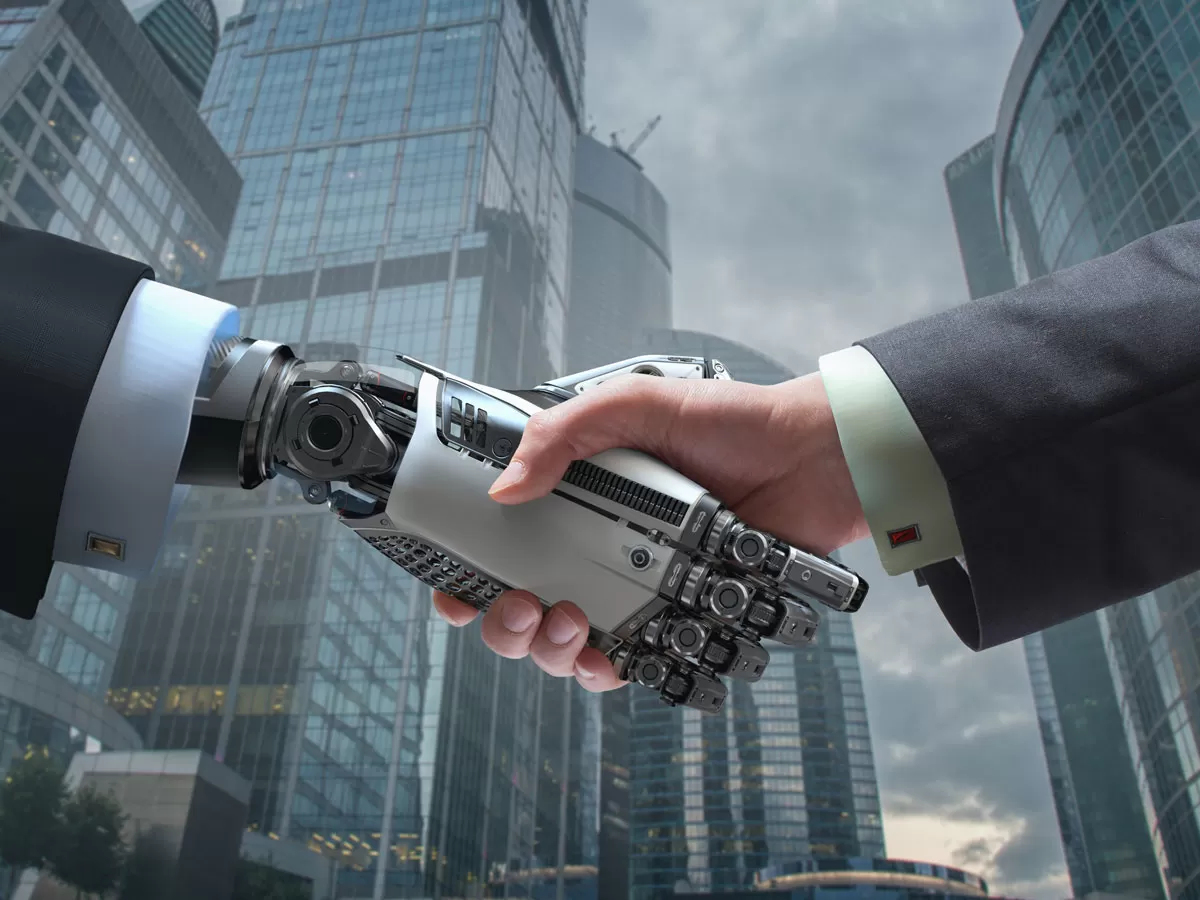 human robot shaking hands