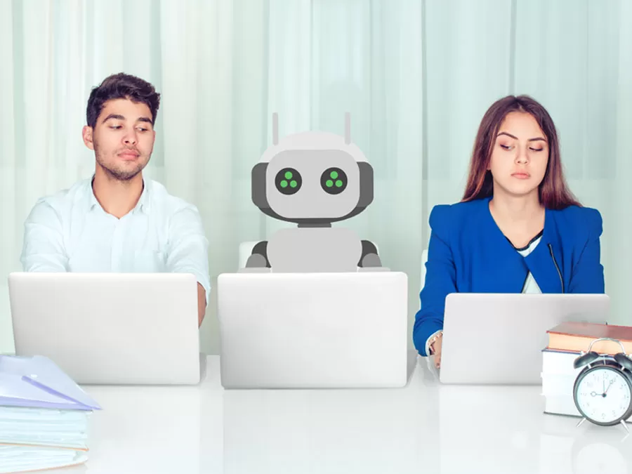 content moderation depiction human analysts working with robot AI machine learning